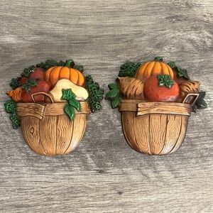 Set of 2 Vintage 1978 Sexton Metal Wall Hangings Vegetables in Basket Pumpkins